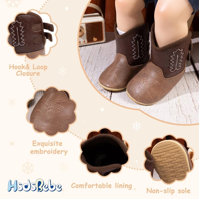 HsdsBebe Baby Boys Girls Western Cowboy Boots Infant Moccasins High Top Booties Toddler Soft Sole Non-Slip First Walker Crib Shoes - Image 5